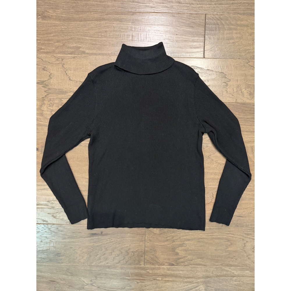 Vintage Parkhurst Turtleneck Sweater Women XL Black Cotton Ribbed Knit Long